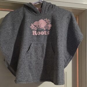 Roots Kids Gray Hooded Poncho with Pink Beaver Logo